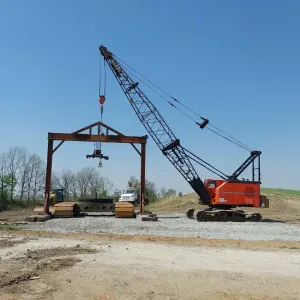 Dragline gantry and counterweight sections being assembled on site